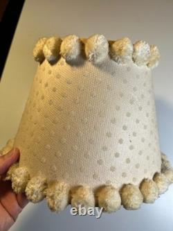 Antique Vintage Pom-Pom Trim Clip-On Lamp Shade Polka Dot Fabric Clamp On Wire
