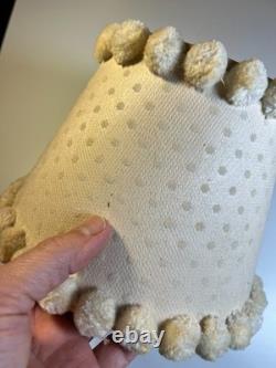 Antique Vintage Pom-Pom Trim Clip-On Lamp Shade Polka Dot Fabric Clamp On Wire