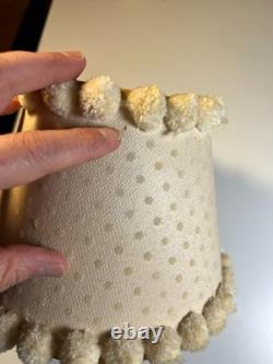 Antique Vintage Pom-Pom Trim Clip-On Lamp Shade Polka Dot Fabric Clamp On Wire