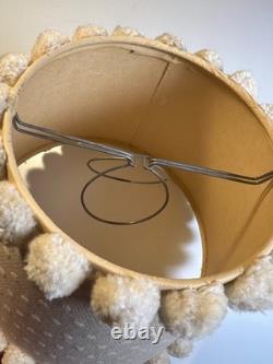 Antique Vintage Pom-Pom Trim Clip-On Lamp Shade Polka Dot Fabric Clamp On Wire