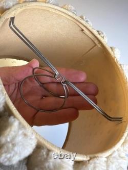 Antique Vintage Pom-Pom Trim Clip-On Lamp Shade Polka Dot Fabric Clamp On Wire