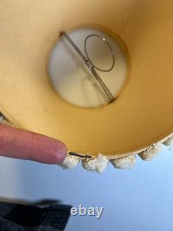 Antique Vintage Pom-Pom Trim Clip-On Lamp Shade Polka Dot Fabric Clamp On Wire