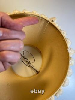 Antique Vintage Pom-Pom Trim Clip-On Lamp Shade Polka Dot Fabric Clamp On Wire