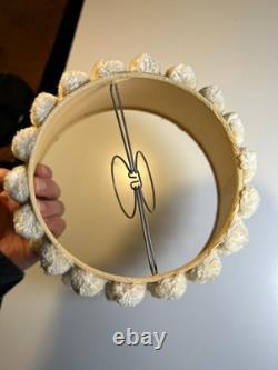 Antique Vintage Pom-Pom Trim Clip-On Lamp Shade Polka Dot Fabric Clamp On Wire