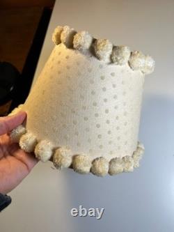 Antique Vintage Pom-Pom Trim Clip-On Lamp Shade Polka Dot Fabric Clamp On Wire