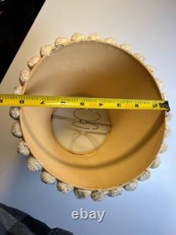 Antique Vintage Pom-Pom Trim Clip-On Lamp Shade Polka Dot Fabric Clamp On Wire