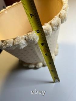 Antique Vintage Pom-Pom Trim Clip-On Lamp Shade Polka Dot Fabric Clamp On Wire