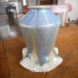 Antique Vintage QUEZAL Blue Pulled Feather Lamp Shade Gold Aurene Interior