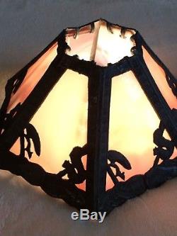 Antique Vintage Slag Glass RETICULATED PUTTI SQUIRREL LAMP SHADE Art Nouveau