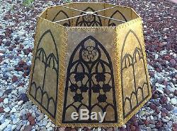Antique/ Vintage Style Mica Lampshade with Gothic Hand Painting And Sinew Lace