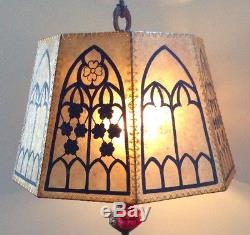 Antique/ Vintage Style Mica Lampshade with Gothic Hand Painting And Sinew Lace