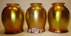 Antique Vintage Three Steuben Glass Lamp Shade Shades Aurene Iridescent Glass