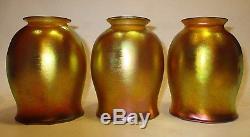 Antique Vintage Three Steuben Glass Lamp Shade Shades Aurene Iridescent Glass