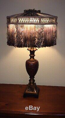 Antique Vintage Victorian Beaded Fringed Lampshade