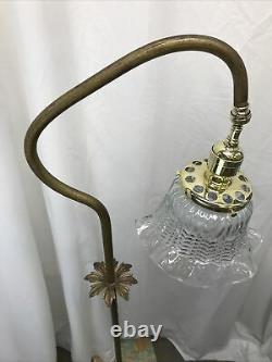 Antique Vintage Victorian Floor Bridge Lamp Arts & Crafts Deco Piano Glass Shade