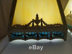 Antique/Vintage Victorian Pair Of Slag Glass Metal Lamp Shades