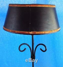 Antique Vintage Wrought Iron Floor Lamp Light with Black Shade with Gold Trim