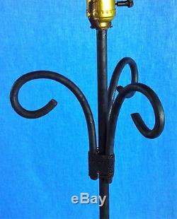 Antique Vintage Wrought Iron Floor Lamp Light with Black Shade with Gold Trim