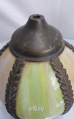 Antique Vtg ART NOUVEAU Slag Glass Panel Tulip Lamp Shade Globe metal Ceiling