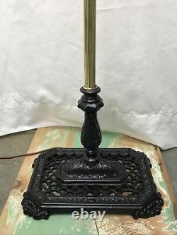 Antique Vtg Art Deco Boho Bridge Floor Lamp Bead Fringe Glass Shade Gold & Black