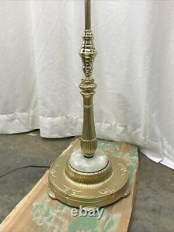 Antique Vtg Art Deco Egyptian Floor Bridge Lamp Agate Stone, Glass Shade, Brass