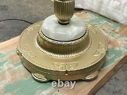 Antique Vtg Art Deco Egyptian Floor Bridge Lamp Agate Stone, Glass Shade, Brass