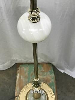 Antique Vtg Art Deco Egyptian Floor Bridge Lamp Agate Stone, Glass Shade, Brass