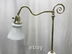 Antique Vtg Art Deco Egyptian Floor Bridge Lamp Agate Stone, Glass Shade, Brass