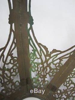 Antique Vtg Art Nouveau Cast Metal Floral Light Lamp Shade Frame Slag Glass