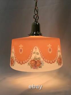 Antique Vtg Bellova Glass Shade Art Deco Pendant Light Hanging Lamp Chandelier