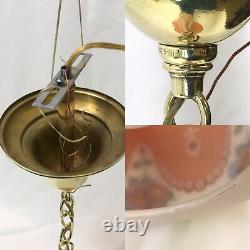 Antique Vtg Bellova Glass Shade Art Deco Pendant Light Hanging Lamp Chandelier
