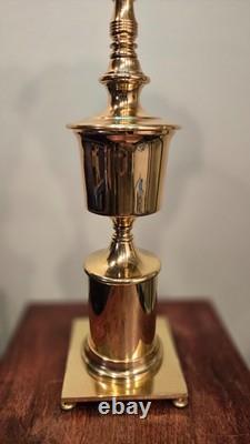 Antique Vtg Brass Table Boudoir Desk Lamp Art Glass Shade Deco Crafts Ruffled