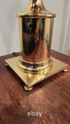 Antique Vtg Brass Table Boudoir Desk Lamp Art Glass Shade Deco Crafts Ruffled