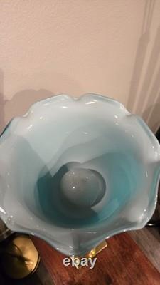 Antique Vtg Brass Table Boudoir Desk Lamp Art Glass Shade Deco Crafts Ruffled