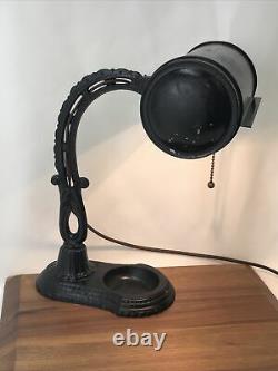 Antique Vtg Desk Lamp Industrial Era Banker Black Cast Iron Steampunk Art Deco