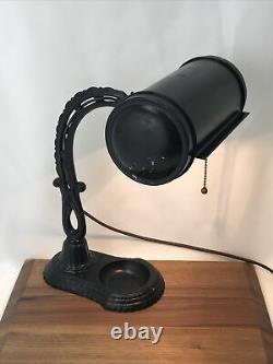 Antique Vtg Desk Lamp Industrial Era Banker Black Cast Iron Steampunk Art Deco