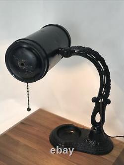 Antique Vtg Desk Lamp Industrial Era Banker Black Cast Iron Steampunk Art Deco