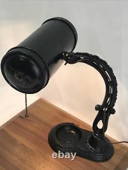 Antique Vtg Desk Lamp Industrial Era Banker Black Cast Iron Steampunk Art Deco