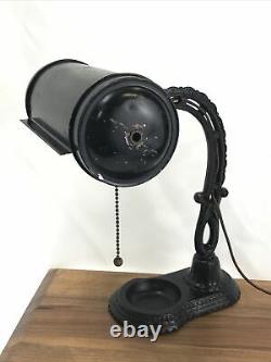 Antique Vtg Desk Lamp Industrial Era Banker Black Cast Iron Steampunk Art Deco