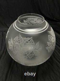 Antique Vtg Etched Glass Ball Oil Lamp Shade Art Deco Nouveau Victorian GWTW 4