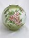 Antique Vtg Glass Ball Lamp Shade Hand Painted Floral Pink Green Gwtw Victorian