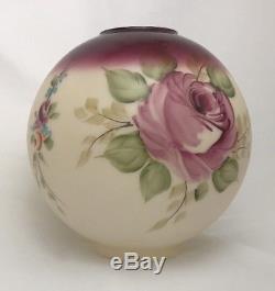 Antique Vtg Glass Ball Lamp Shade Hand Painted Floral Roses Pink GWTW, Victorian
