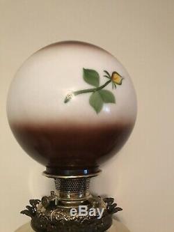 Antique Vtg Glass Globe Ball Lamp Shade Painted Roses Floral GWTW Banquet Parlor