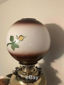 Antique Vtg Glass Globe Ball Lamp Shade Painted Roses Floral GWTW Banquet Parlor