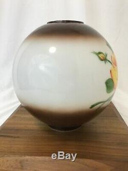 Antique Vtg Glass Globe Ball Lamp Shade Painted Roses Floral GWTW Banquet Parlor