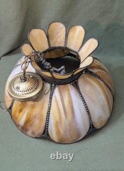 Antique Vtg Large Tiffany Style Caramel Glass Lamp Shade Victorian Art Deco- 18