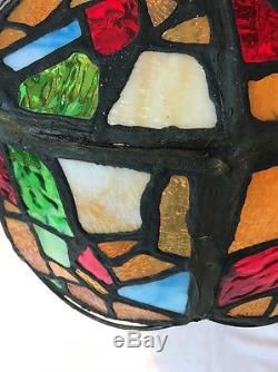 Antique Vtg Medieval Stained Glass Lamp Shade Swag Floor Table Large Billiards