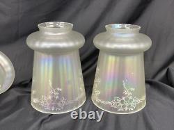 Antique Vtg Set 4 Iridescent Art Glass Lamp Shades Floral Victorian Deco Nouveau