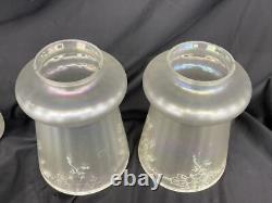 Antique Vtg Set 4 Iridescent Art Glass Lamp Shades Floral Victorian Deco Nouveau