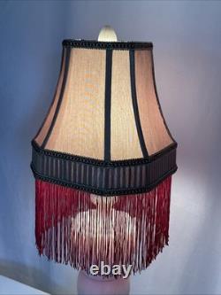 Antique Vtg Style Victorian Art Deco Lamp Shade Gold Beige Red Fringe, 9 Square